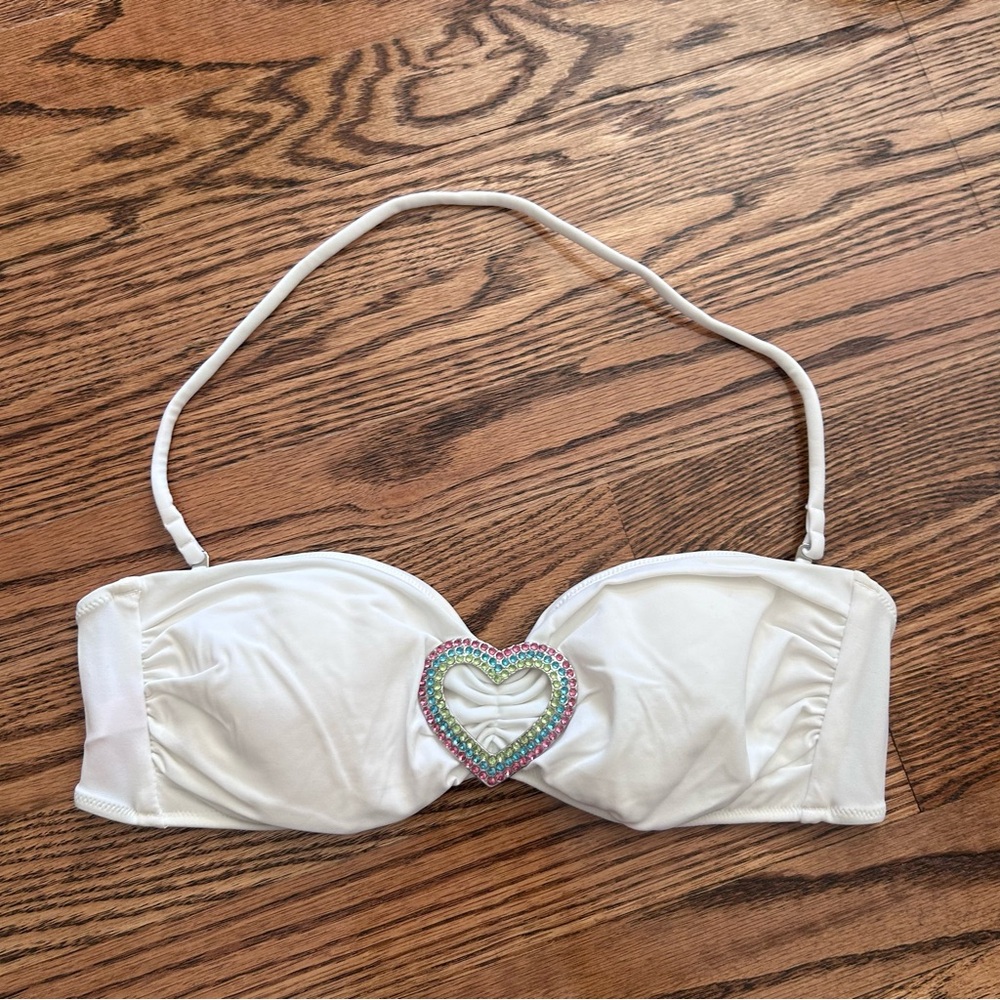 VS heart detail white gem adjustable bandeau bikini top size medium